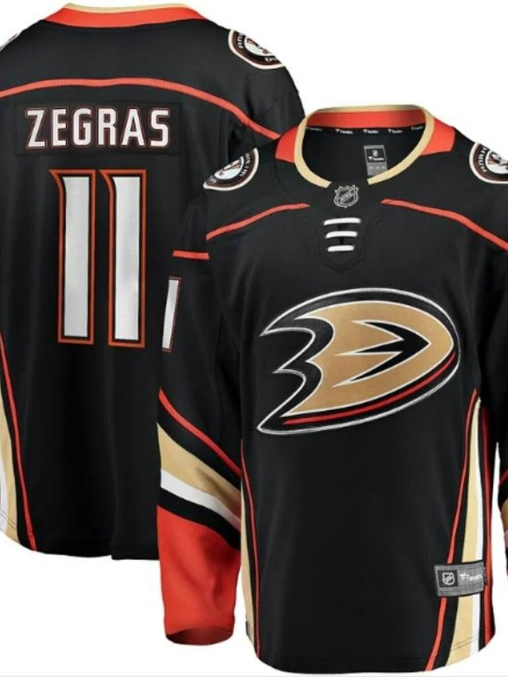 Fanatics Anaheim Ducks Trevor Zegras NHL Black with Gold Accent Hockey Jersey